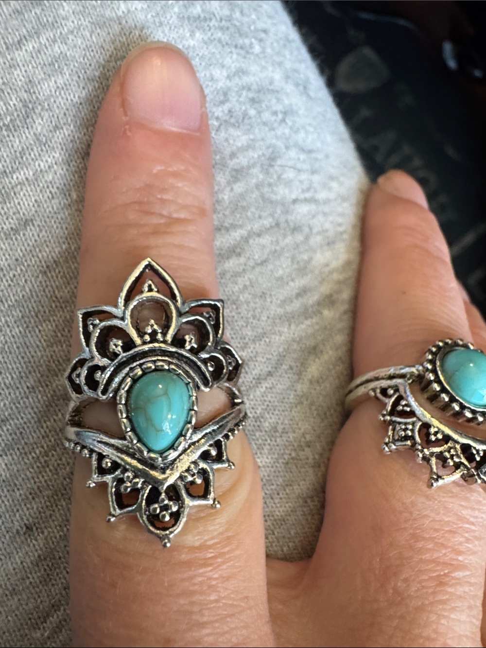 Bohemian Silver-Tone Teardrop Turquoise Ring - Women Jewelry